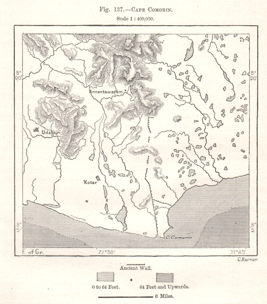 Kanyakumari. Cape Comorin India. Sketch map 1885 old antique plan chart